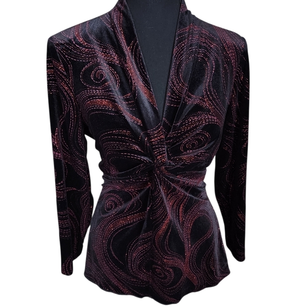 Y2K Cachet V-neckline Velvet Twist Mcbling Sparkle Top Size L